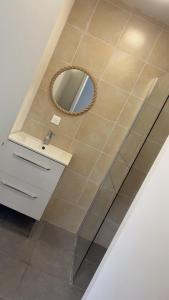 a bathroom with a sink and a mirror at Apartment zoe in Erny-Saint-Julien