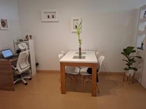 a table with a plant on it in a room at Dpto Nuñez in Buenos Aires +15 photos