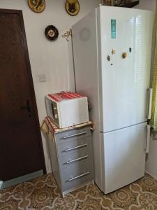 a microwave sitting on a dresser next to a refrigerator at Apartment Sanka in Gdinj