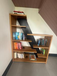 a book shelf filled with books in a room at Rosies Lodge in Kilkenny