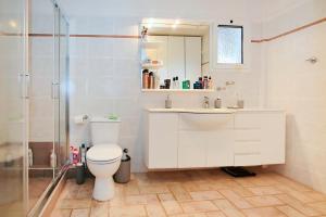 a bathroom with a toilet and a sink and a shower at FILIPPIDIS suites in Neos Marmaras +10 photos