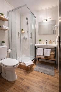 a bathroom with a shower and a toilet and a sink at Drava Osijek in Osijek +18 photos