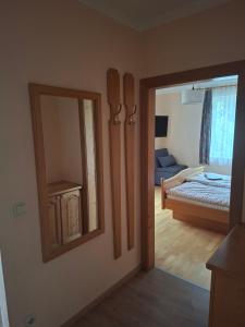 a bedroom with a mirror and a bed in it at FerienwohnungenKRAINZ in Dobein