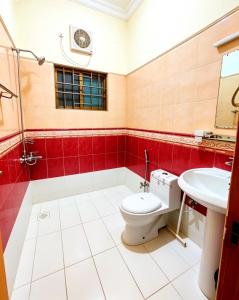 a bathroom with a toilet and a sink at Super Lodge by HFI in Islamabad +10 photos