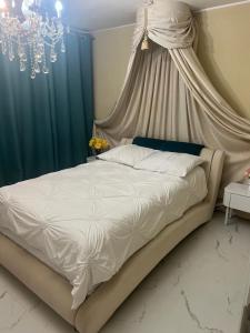 a bedroom with a bed with a canopy at Casa verde in Săcălaz +69 photos