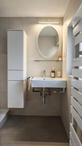 a bathroom with a sink and a mirror at River house HRIB in Preddvor +41 photos