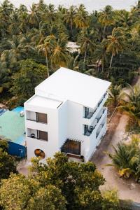 an aerial view of a white building with palm trees at Kashiveli Omadhoo in Omadhoo