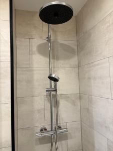 a shower with a shower head in a bathroom at Bérylune Centrum in Ostend