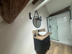 a bathroom with a sink and a mirror on the wall at La Motte Feuilly in La Motte-Feuilly +61 photos