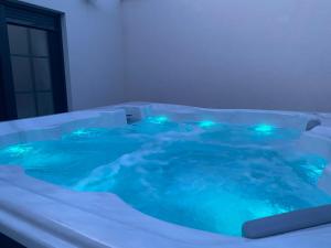 a hot tub with blue water in a room at Petite Mansion in Našice +15 photos