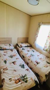 a bedroom with two beds and a window at The Pastures 29 Caravan in Tattershall
