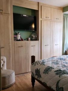 a bedroom with a bed and a flat screen tv at Hideaway Retreat 1 & 2 in Belvedere