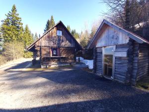 a log cabin in the middle of a forest at miki Hütten in Pack