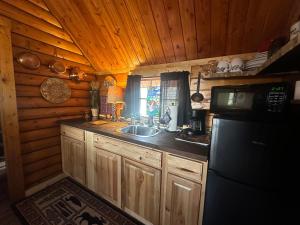 a kitchen with a sink and a refrigerator at The Raven in Cosby