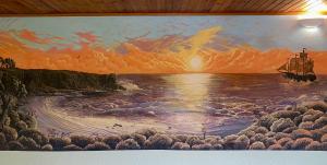 a painting of a painting of the ocean with a ship at Sweet Home Spalmatore in Carloforte
