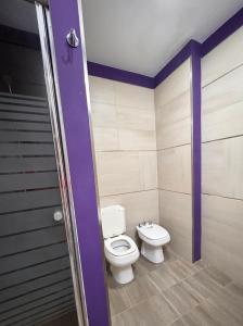 a bathroom with a toilet and a sink at Barrio Parque Residence in Caleta Olivia