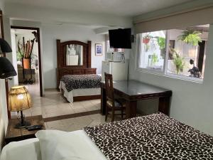 a hotel room with a bed and a desk and a bedroom at Residencia Sofía in Casa Blanca La Corregidora