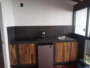 a small kitchen with a sink and a stove at Hotel Casa Capadose in Tlayacapan