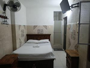 a small bedroom with a bed and a tv at Hotel La Palma Girardot in Girardot