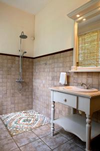 W łazience znajduje się umywalka i prysznic. w obiekcie Auberge de Saint Aubin w mieście LʼUnion