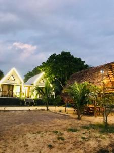 a house with a thatched roof and a yard at Sambu Cabana Panama in Panama