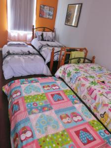 um quarto com 2 camas individuais e uma colcha em Salt 112 House em Albany