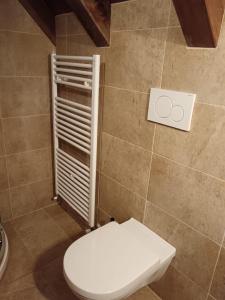 a bathroom with a white toilet in a room at Stanza Malga Ciauta in Villanova