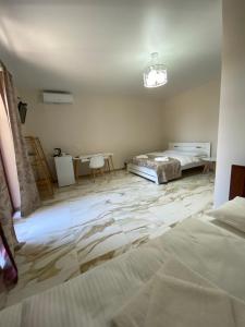 a room with two beds and a desk in it at Готель Соняшник in Solotvyno