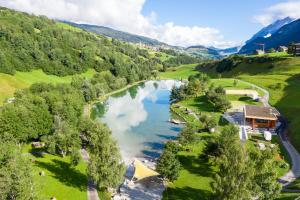 an aerial view of a river in a valley at Villa Carisch in Reams +12 photos