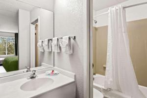a white bathroom with a sink and a shower at Econo Lodge Willowbrook in Burr Ridge