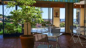 a table and chairs and a tree in a restaurant at Hôtel AMBEILLE Vue Mer in Collioure +21 photos