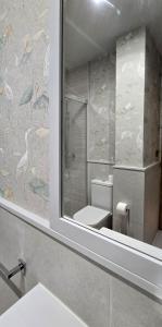 a bathroom with a sink and a mirror and a toilet at Maruja Rural 2 in Sober