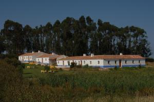 a group of buildings in a field with trees in the background at Cerro Da Fontinha in São Teotónio