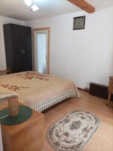 a bedroom with a large bed and a wooden floor at Casa Slanic House in Slănic-Moldova