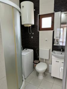 a small bathroom with a toilet and a sink at Apartment Dasic in Bar +36 photos