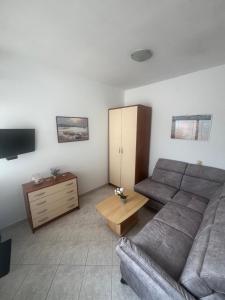 a living room with a couch and a tv at Apartmani Vinko Palaversić in Jelsa