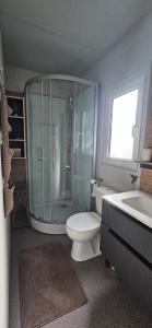 a bathroom with a shower and a toilet and a sink at Doris in Pakoštane +22 photos