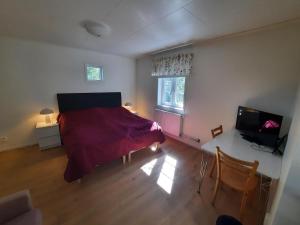 a bedroom with a bed and a television in it at Easystar guest house in Ingarö