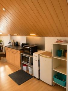 a kitchen with a stove and a counter top at Monteurzimmer-Graf in Nidda +5 photos