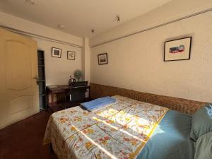 a bedroom with a bed and a desk and a television at Davu Gallery Cafe in Kathmandu