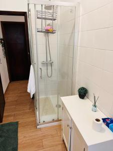 a bathroom with a shower with a glass shower stall at Casa Paz in Alcabideche