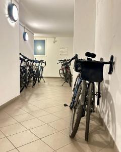 a group of bikes parked in a room at Hotel Cavallino s'Rössl in Merano
