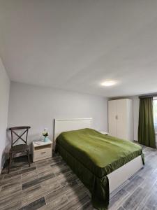 a bedroom with a green bed and a chair at Amatuni Guest House in Stepʼanavan