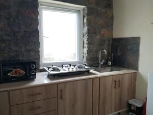 a kitchen with a sink and a window at HYN Mountain Resort in Kohāla +42 photos