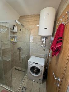a bathroom with a washing machine and a shower at Etno Villa Popovic in Žabljak +58 photos