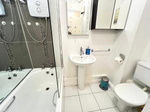 a bathroom with a sink and a toilet and a shower at One Bedroom Central Site Apartment in Dublin