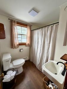 a bathroom with a white toilet and a sink at Highland House and Cottages in Carroll +31 photos