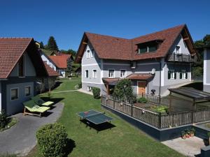 an aerial view of a house with a ping pong table at Mühlbauerhof in Großklein