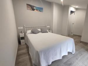 a bedroom with a white bed with two pillows on it at Villa Playa del Silencio in Castañeras