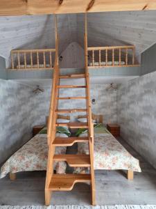a bunk bed with a ladder in a room at Eero Majutus in Kärdla